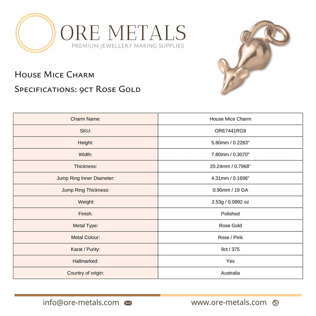 9ct Rose Gold - House Mice Charm