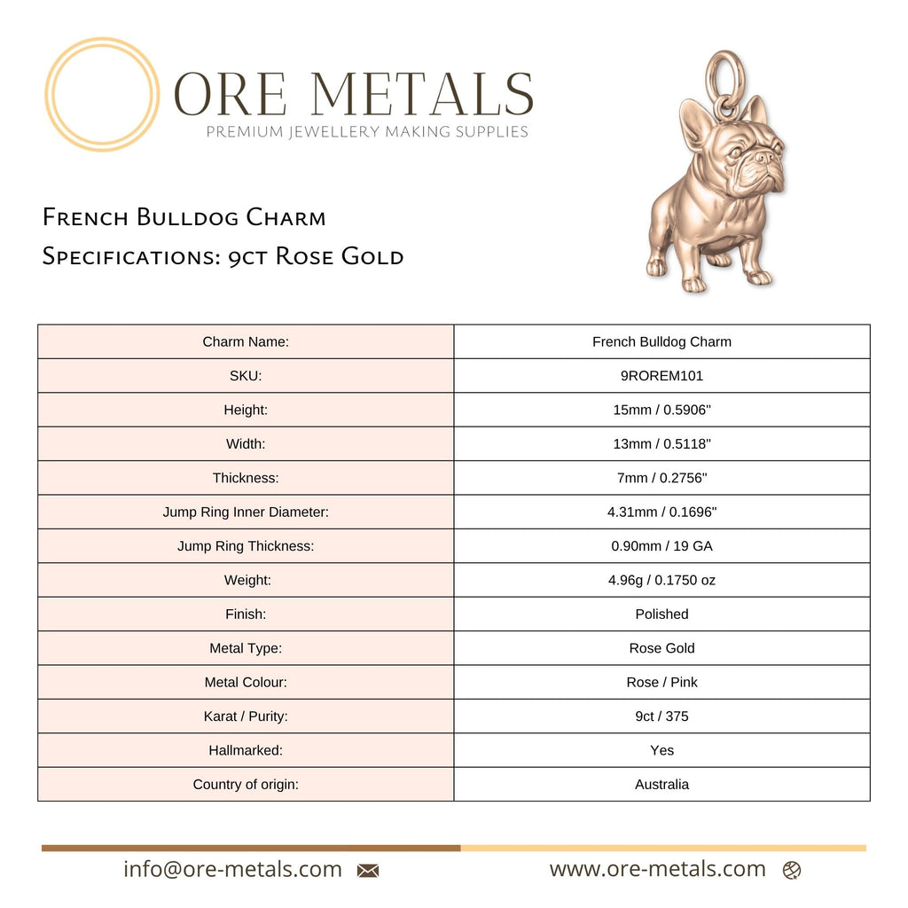 9ct Rose Gold - French Bulldog Charm