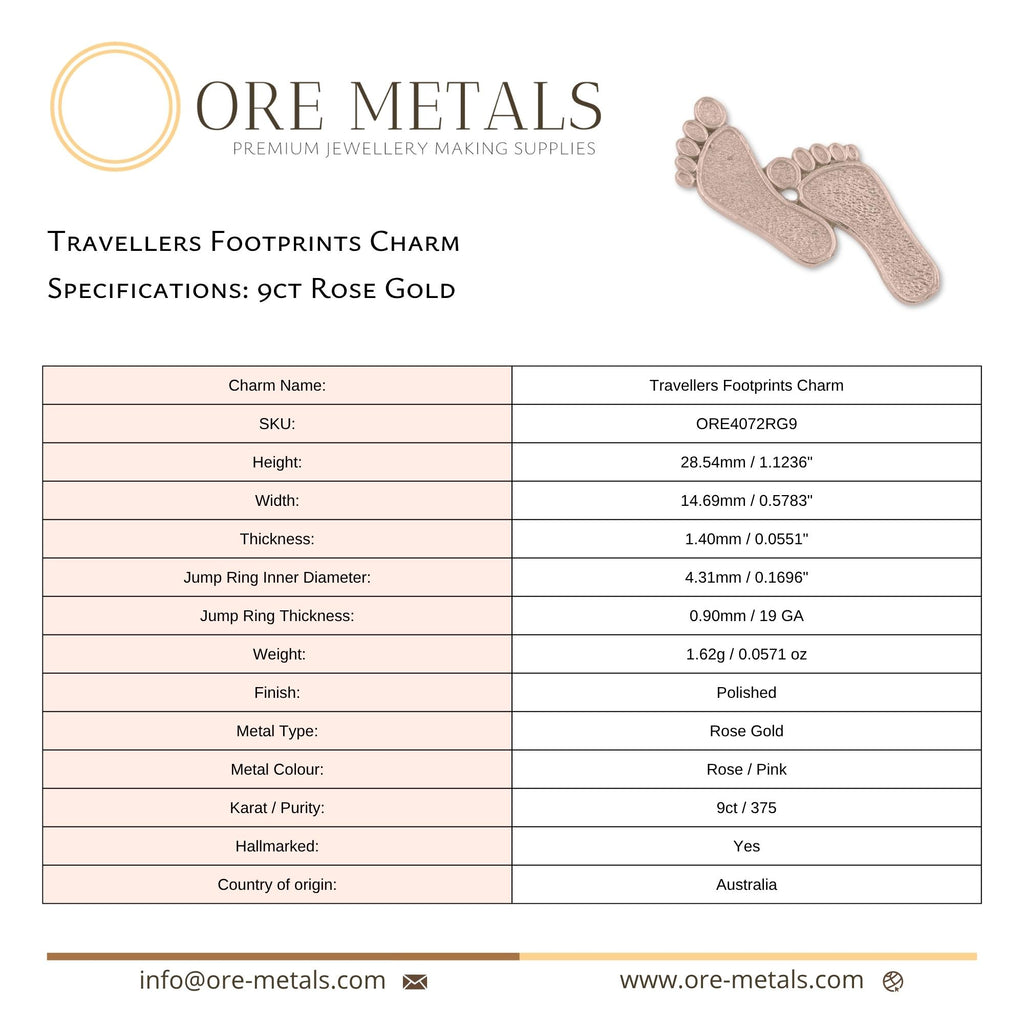 9ct Rose Gold - Travellers Footprints Charm