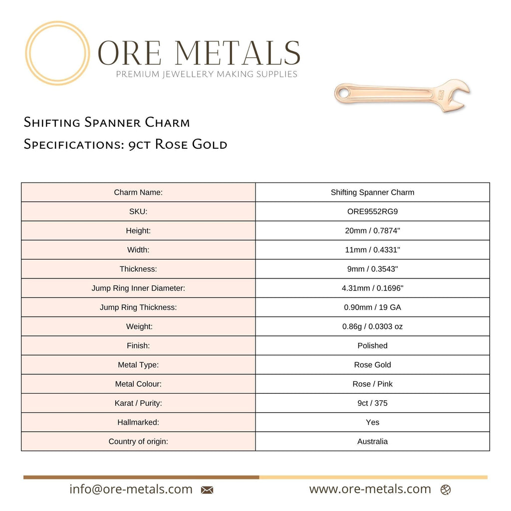 9ct Rose Gold - Shifting Spanner Charm