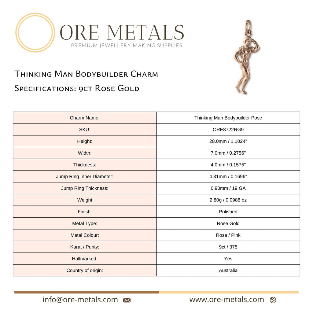 9ct Rose Gold - Thinking Man Bodybuilder Pose Charm