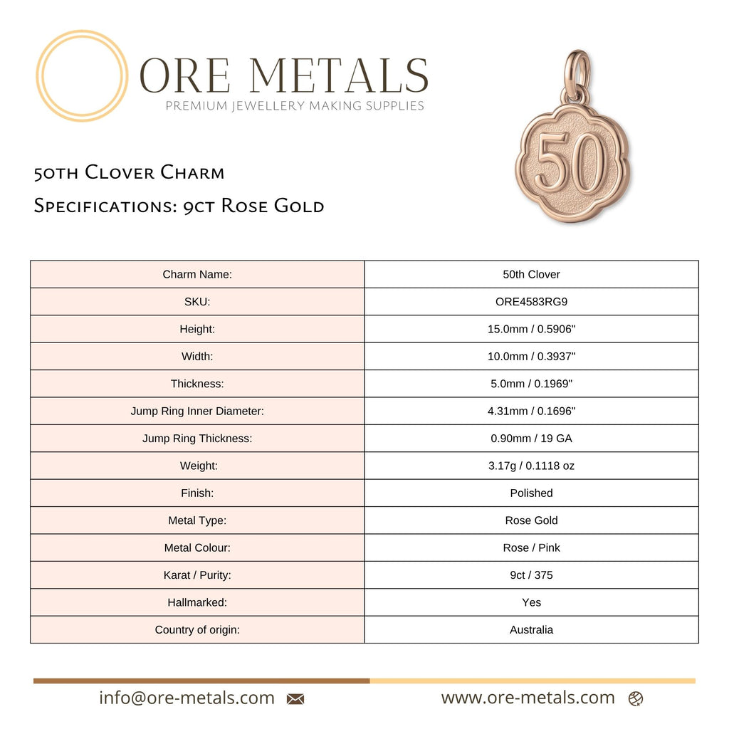 9ct Rose Gold - 50th Clover Charm