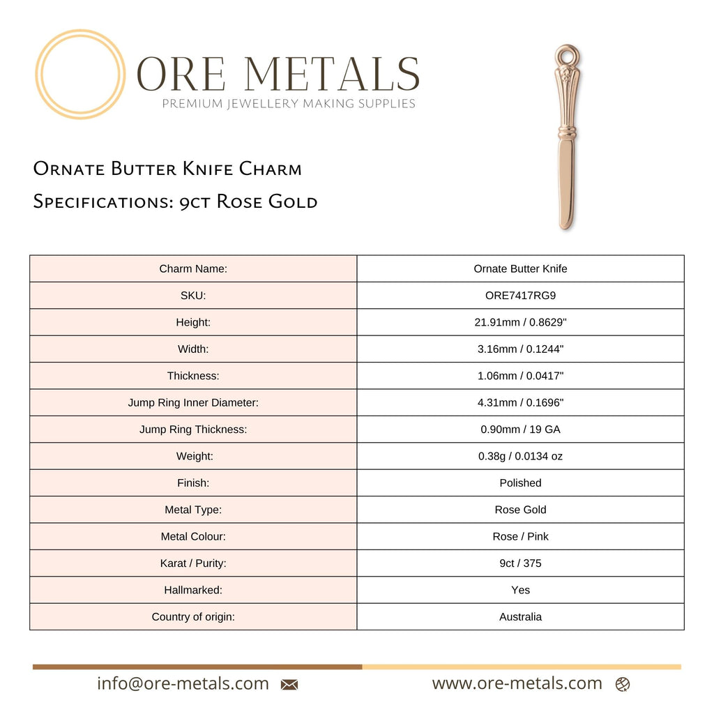 9ct Rose Gold - Ornate Butter Knife Charm