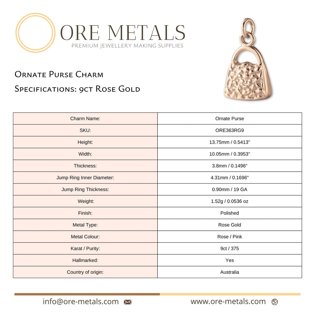 9ct Rose Gold - Ornate Purse Charm