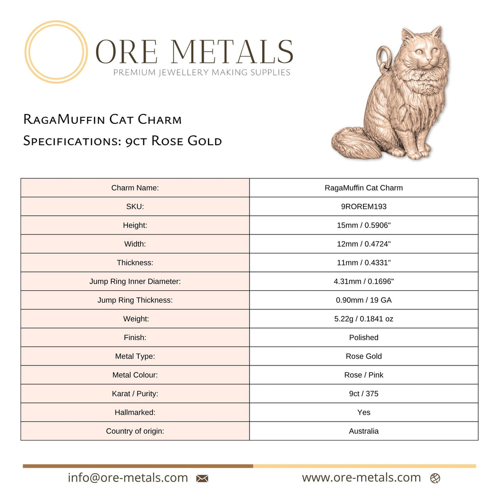 9ct Rose Gold - Ragamuffin Cat Charm