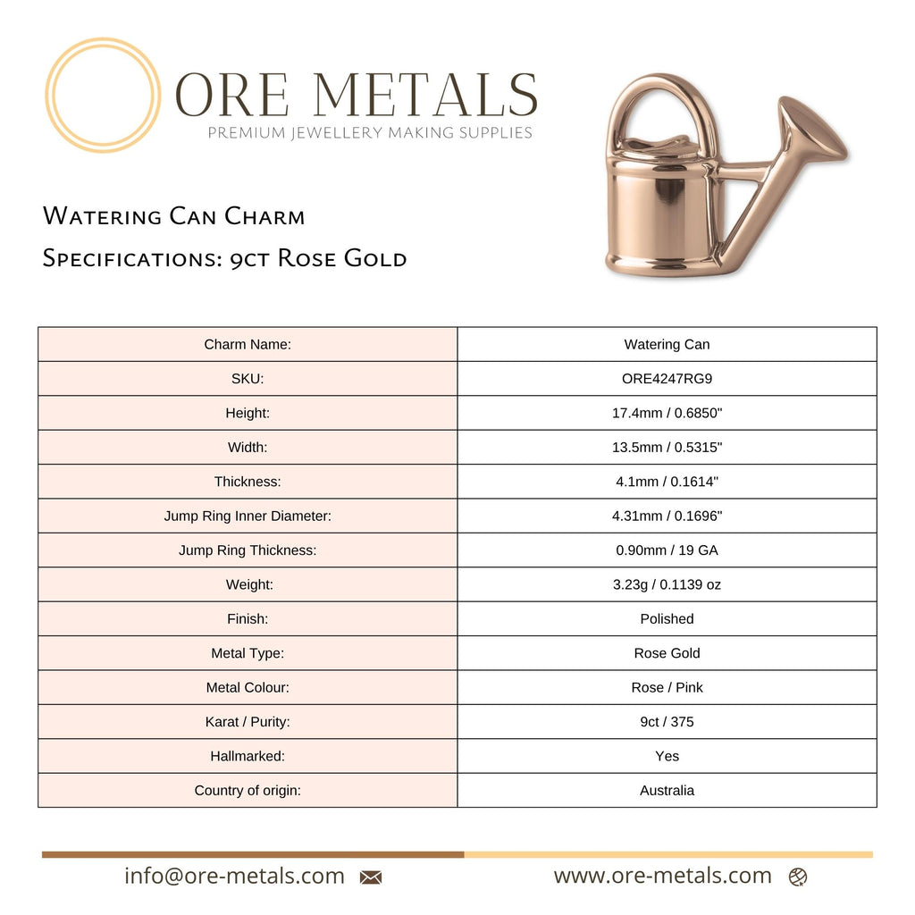 9ct Rose Gold - Watering Can Charm