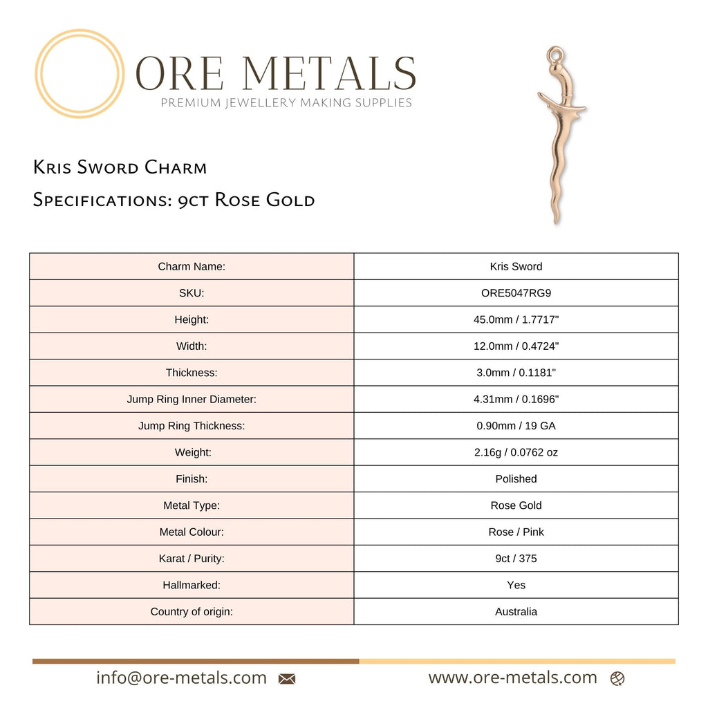 9ct Rose Gold - Kris Sword Charm