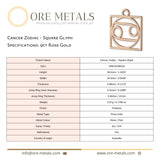 9ct Rose Gold - Cancer Zodiac Square Charm
