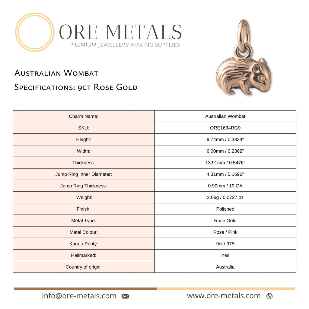 9ct Rose Gold - Australian Wombat Charm