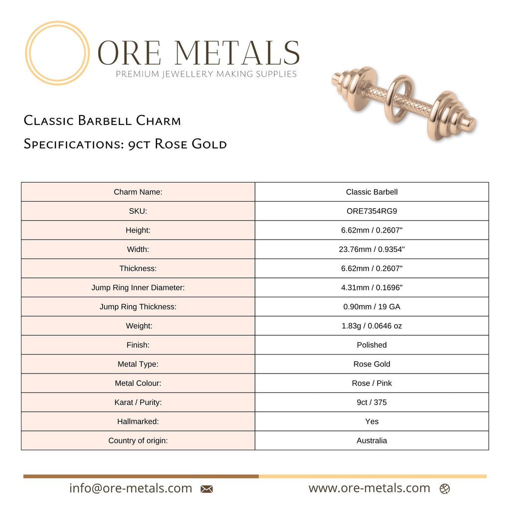 9ct Rose Gold - Classic Barbell Charm