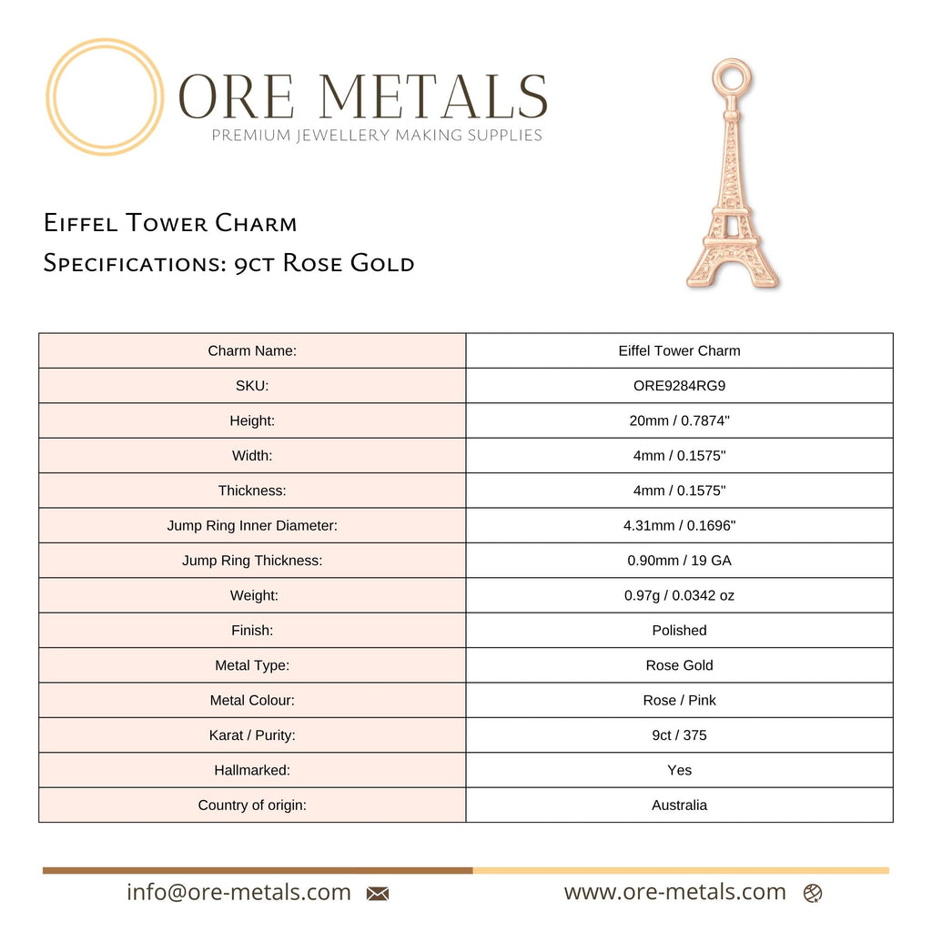 9ct Rose Gold - Eiffel Tower Charm