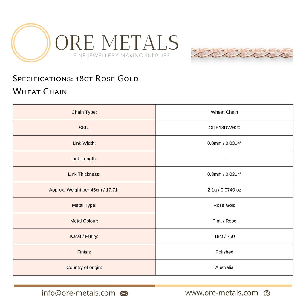 18ct Rose Gold - Wheat - Necklace Chain
