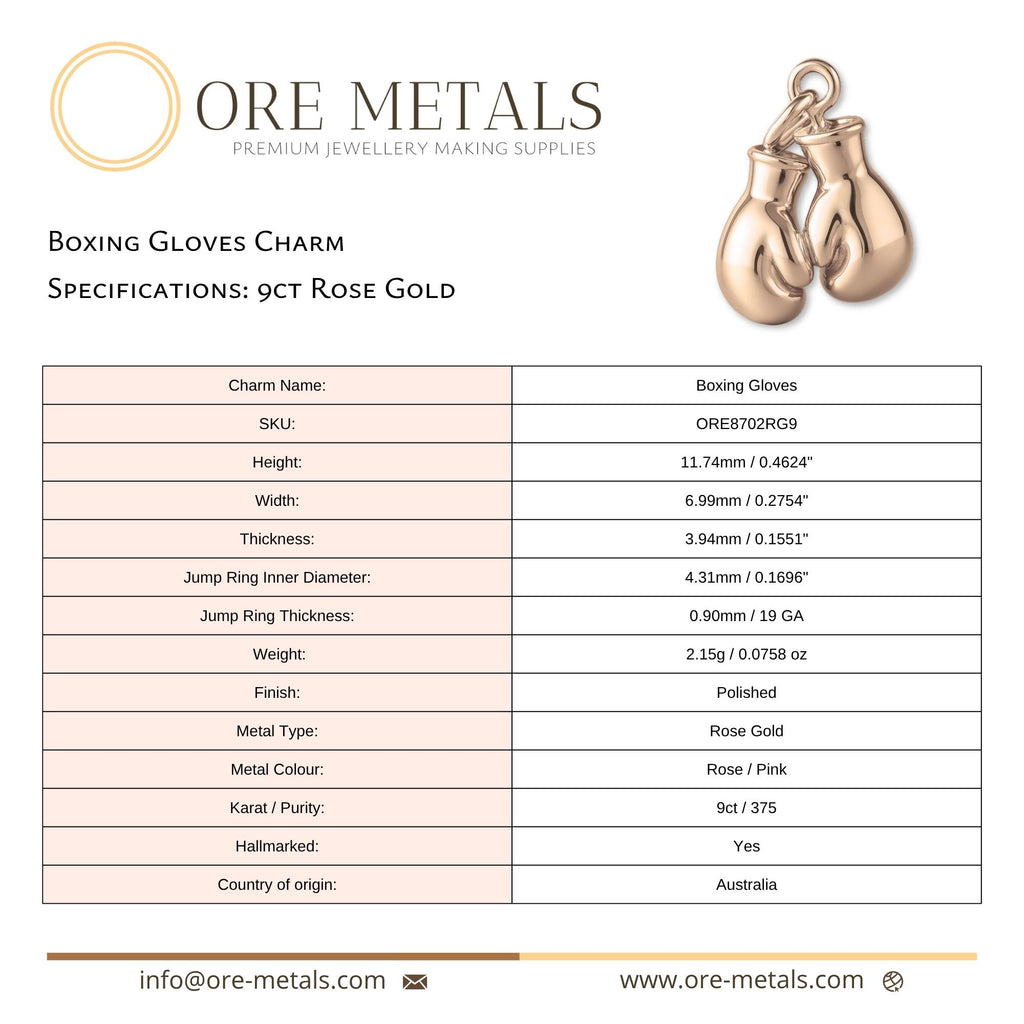 9ct Rose Gold - Boxing Gloves Charm