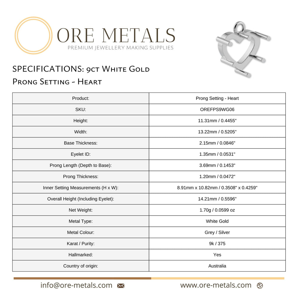 9ct White Gold - Heart Prong Setting