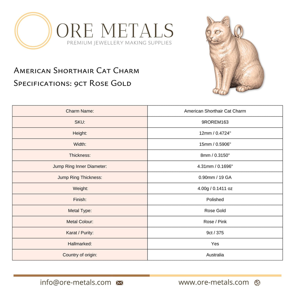 9ct Rose Gold - American Shorthair Cat Charm