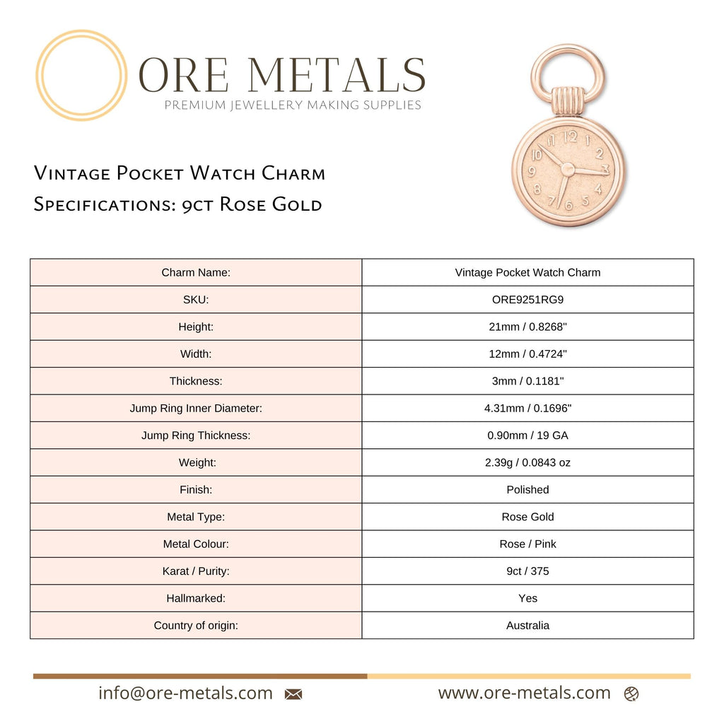 9ct Rose Gold - Vintage Pocket Watch Charm