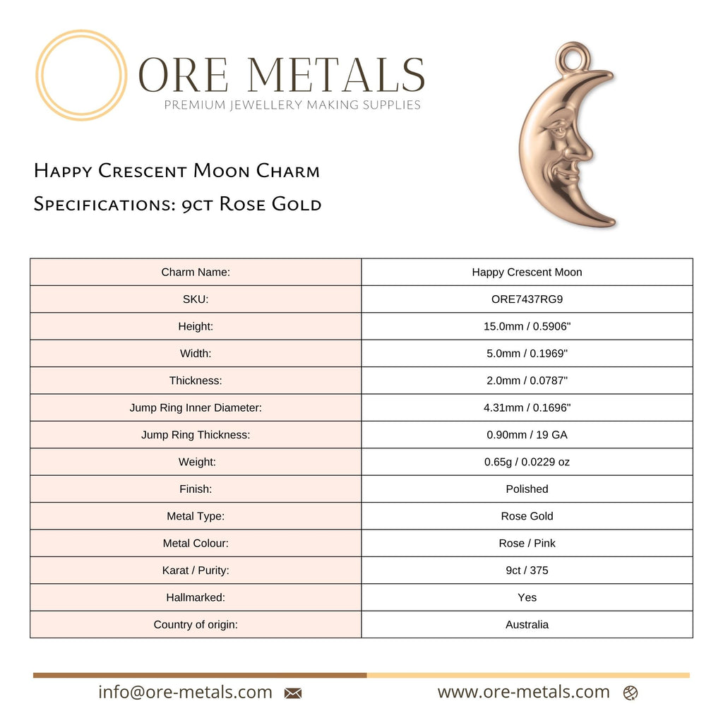 9ct Rose Gold - Happy Crescent Moon Charm