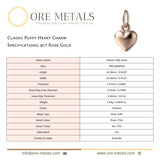 9ct Rose Gold - Classic Puffy Heart Charm