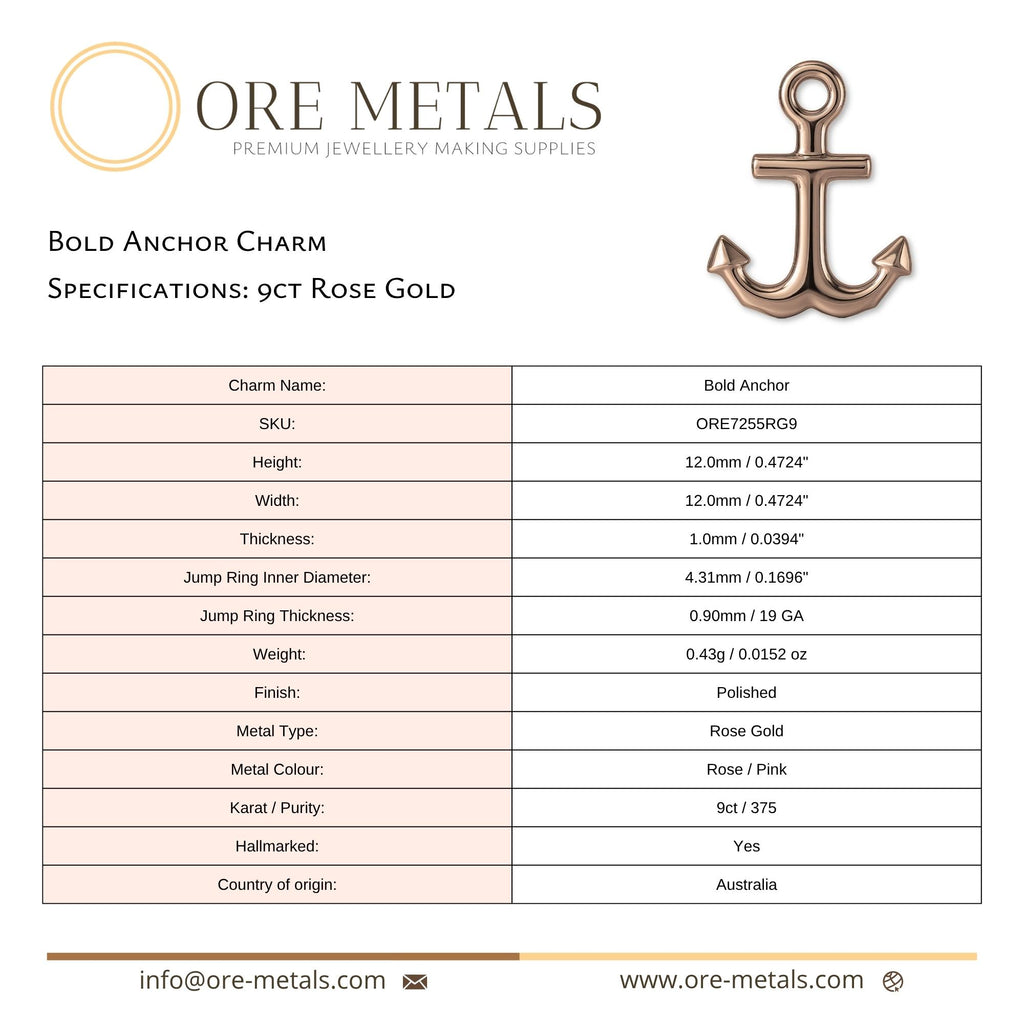 9ct Rose Gold - Bold Anchor Charm