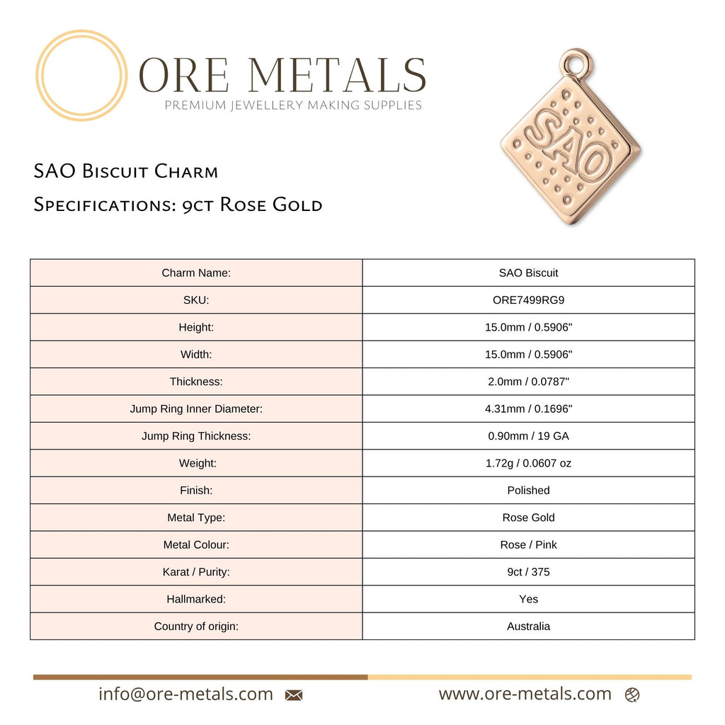 9ct Rose Gold - SAO Biscuit Charm