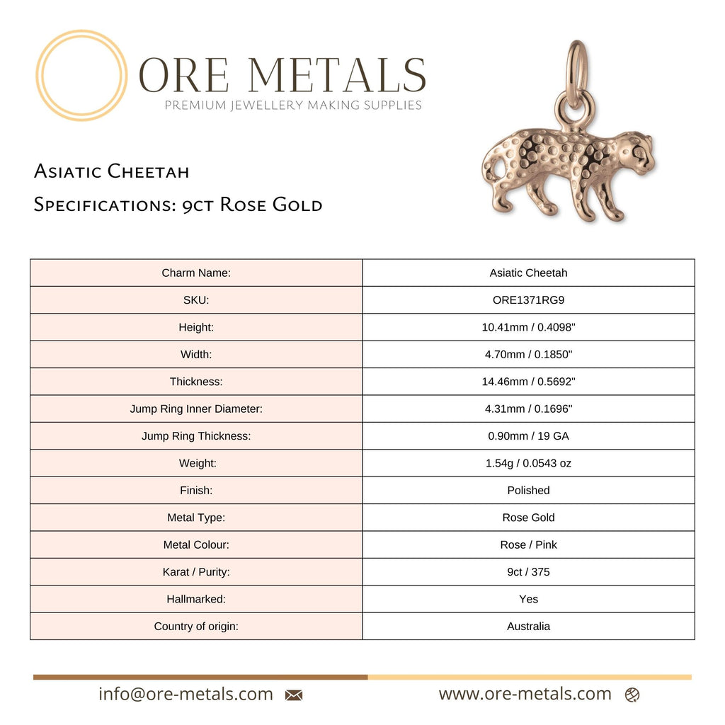 9ct Rose Gold - Asiatic Cheetah Charm