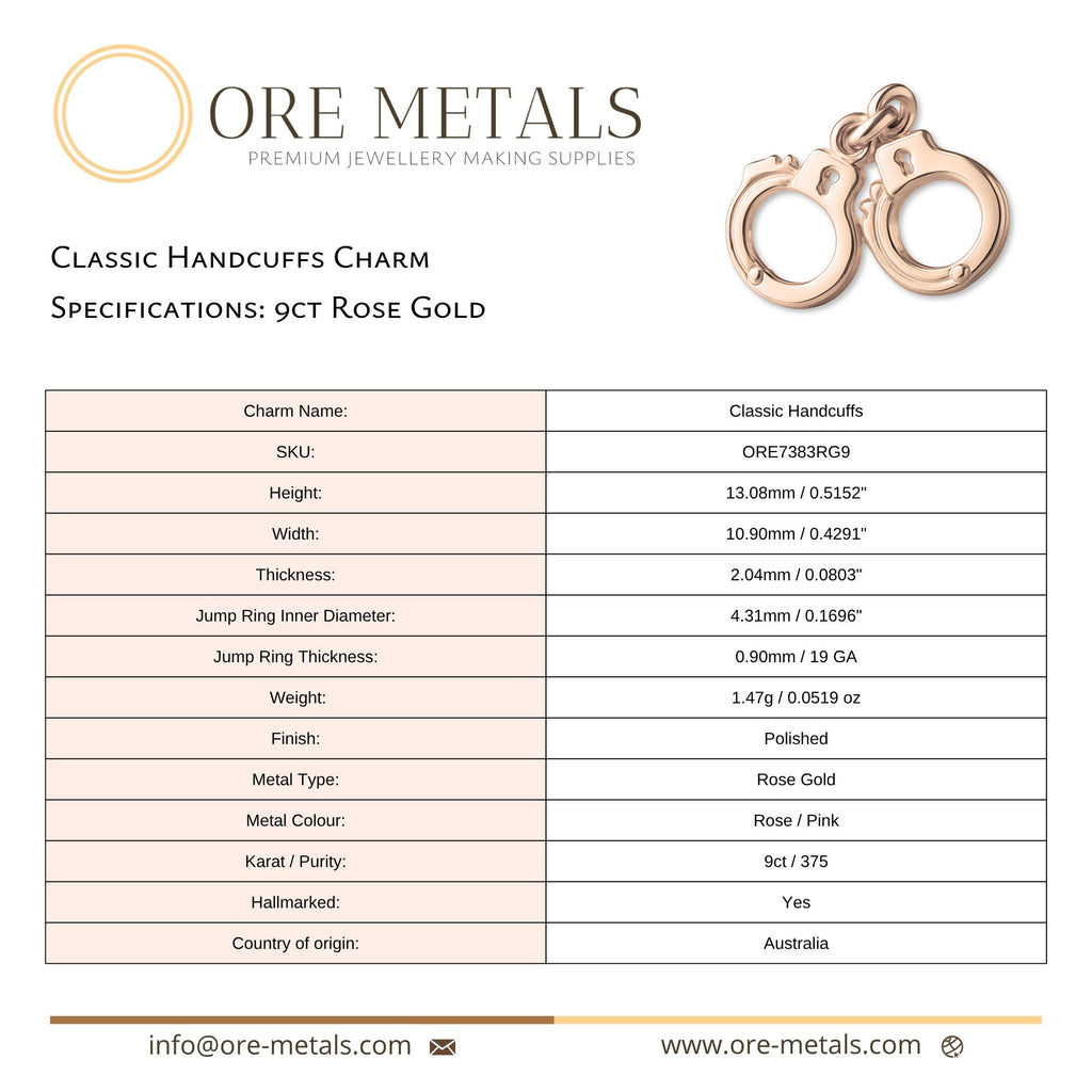 9ct Rose Gold - Classic Handcuffs Charm