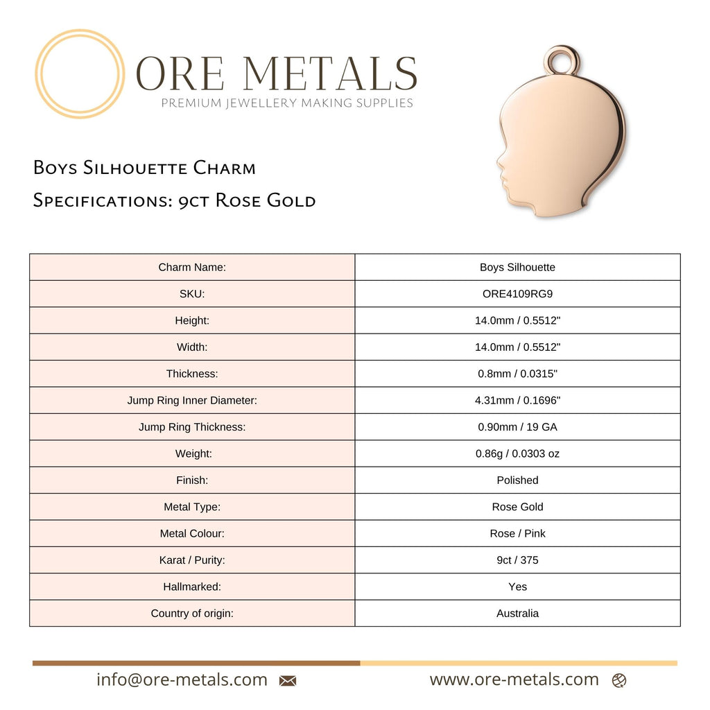 9ct Rose Gold - Boys Silhouette  Charm