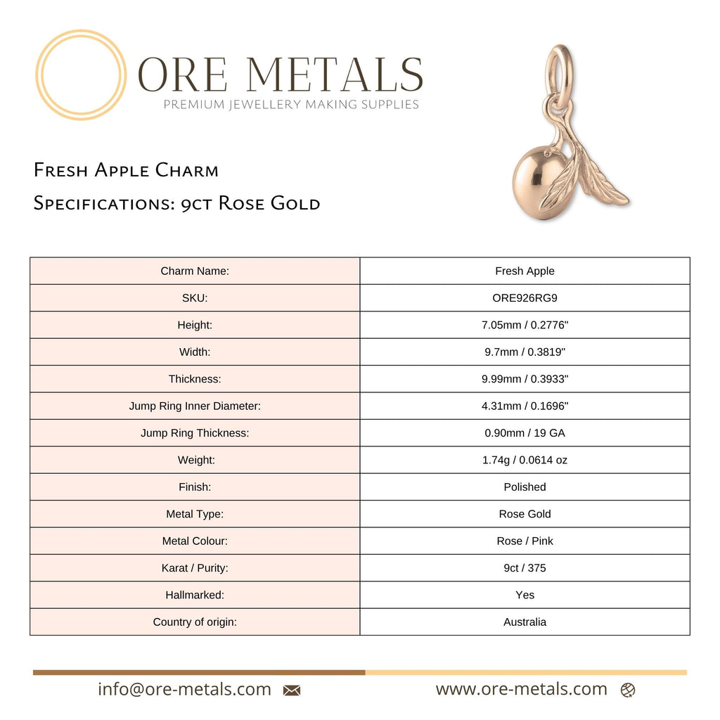 9ct Rose Gold - Fresh Apple Charm