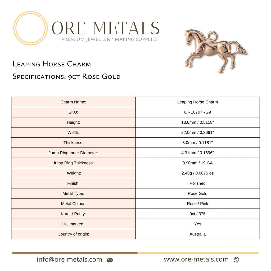 9ct Rose Gold - Leaping Horse Charm