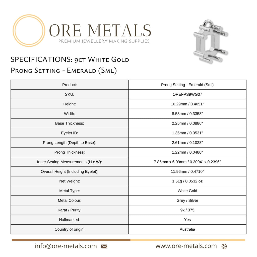 9ct White Gold - Emerald Prong Setting