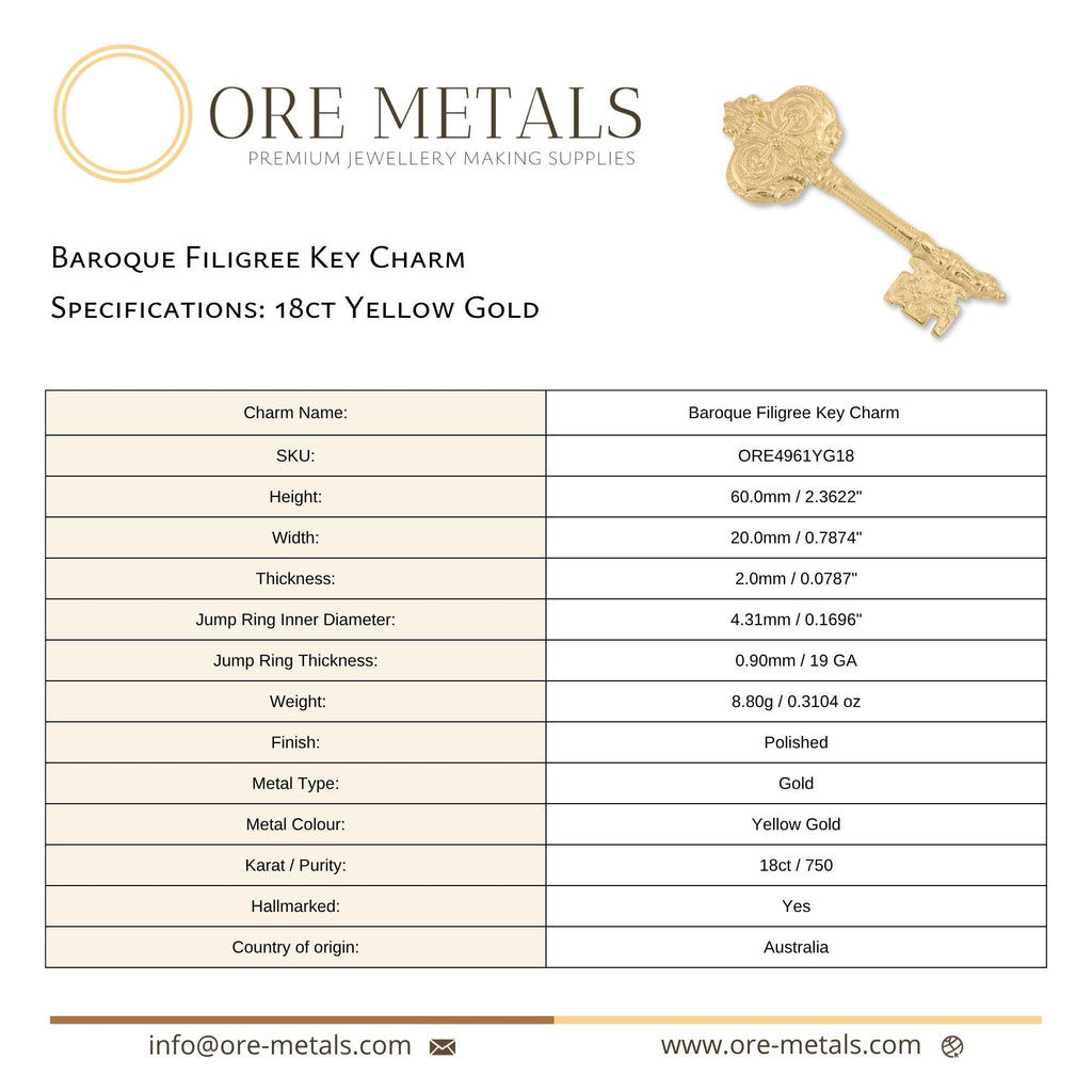 18ct Yellow Gold - Baroque Filigree Key Charm