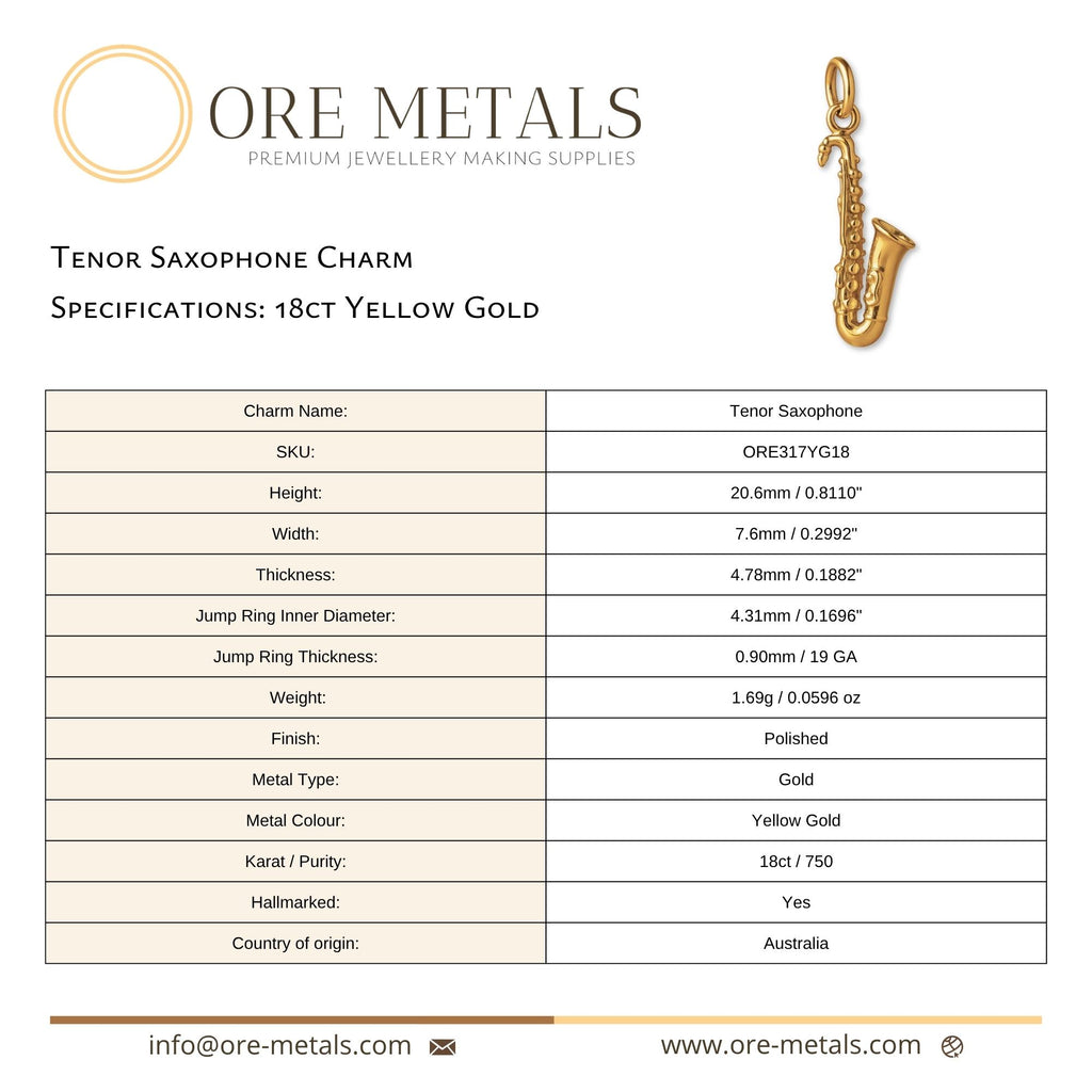 18ct Yellow Gold - Tenor Saxophone Charm