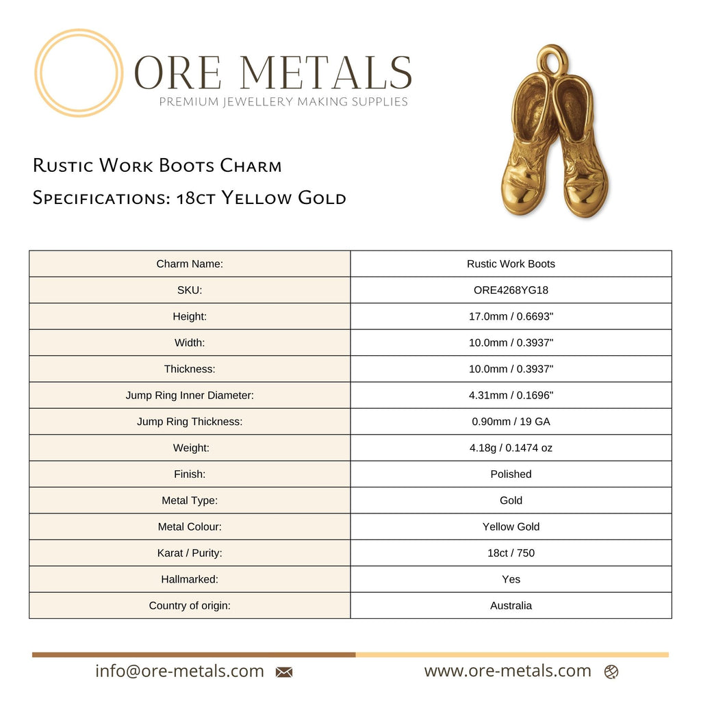 18ct Yellow Gold - Rustic Work Boots Charm