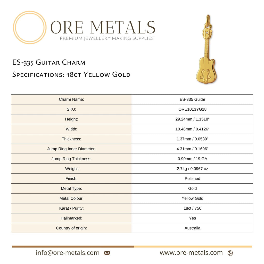 18ct Yellow Gold - ES-335 Guitar Charm