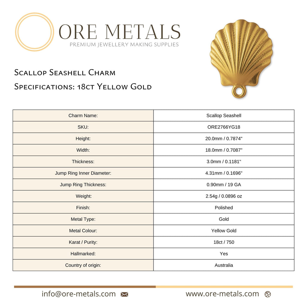 18ct Yellow Gold - Scallop Seashell Charm