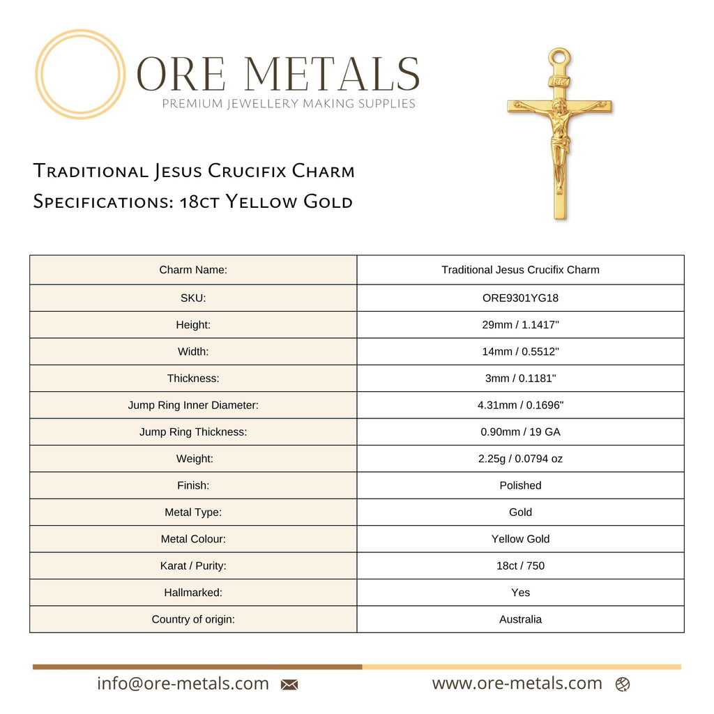 18ct Yellow Gold - Traditional Jesus Crucifix Charm