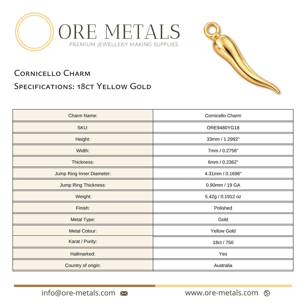 18ct Yellow Gold - Cornicello Charm