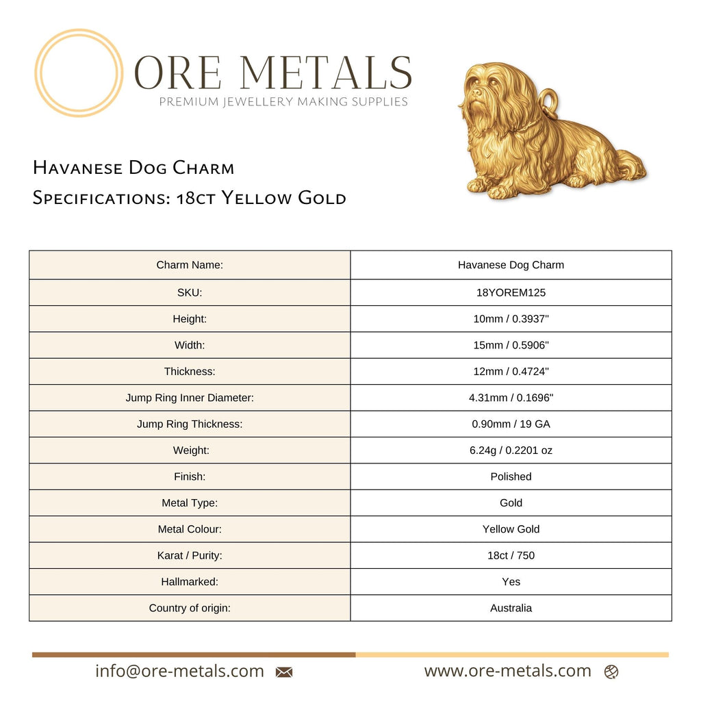 18ct Yellow Gold - Havanese Dog Charm
