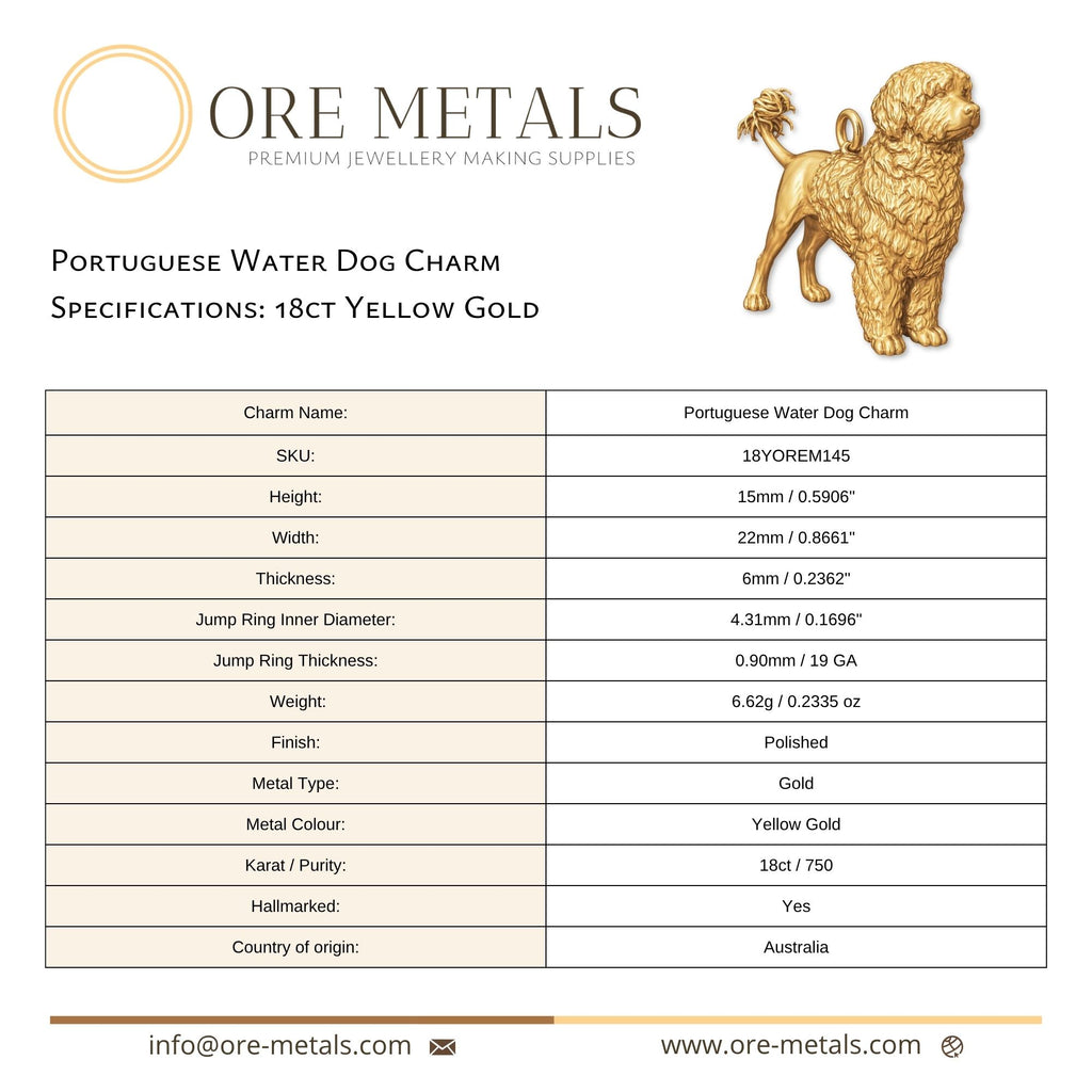18ct Yellow Gold - Portuguese Water Dog Charm