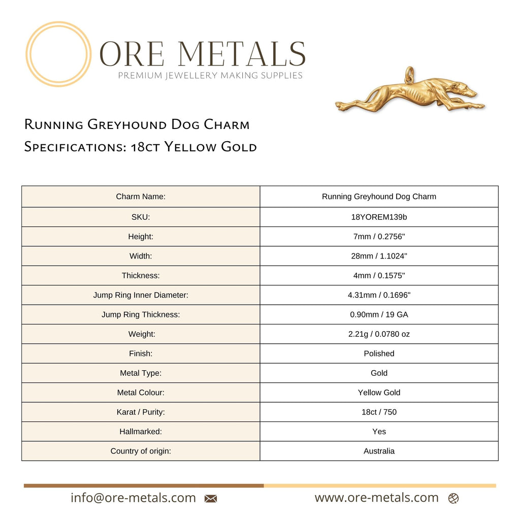 18ct Yellow Gold - Running Greyhound Dog Charm
