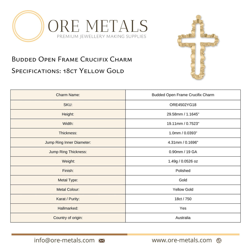 18ct Yellow Gold - Budded Open Frame Crucifix Charm