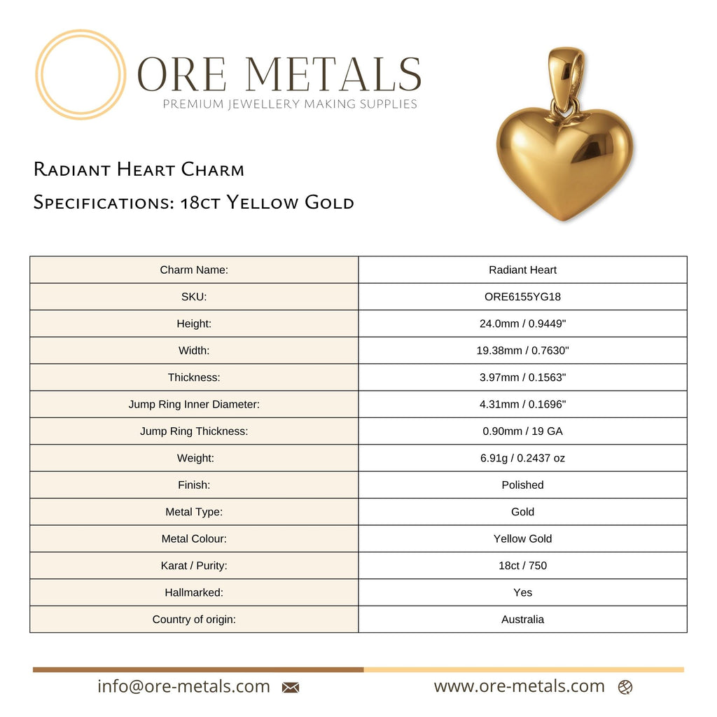 18ct Yellow Gold - Radiant Heart Charm