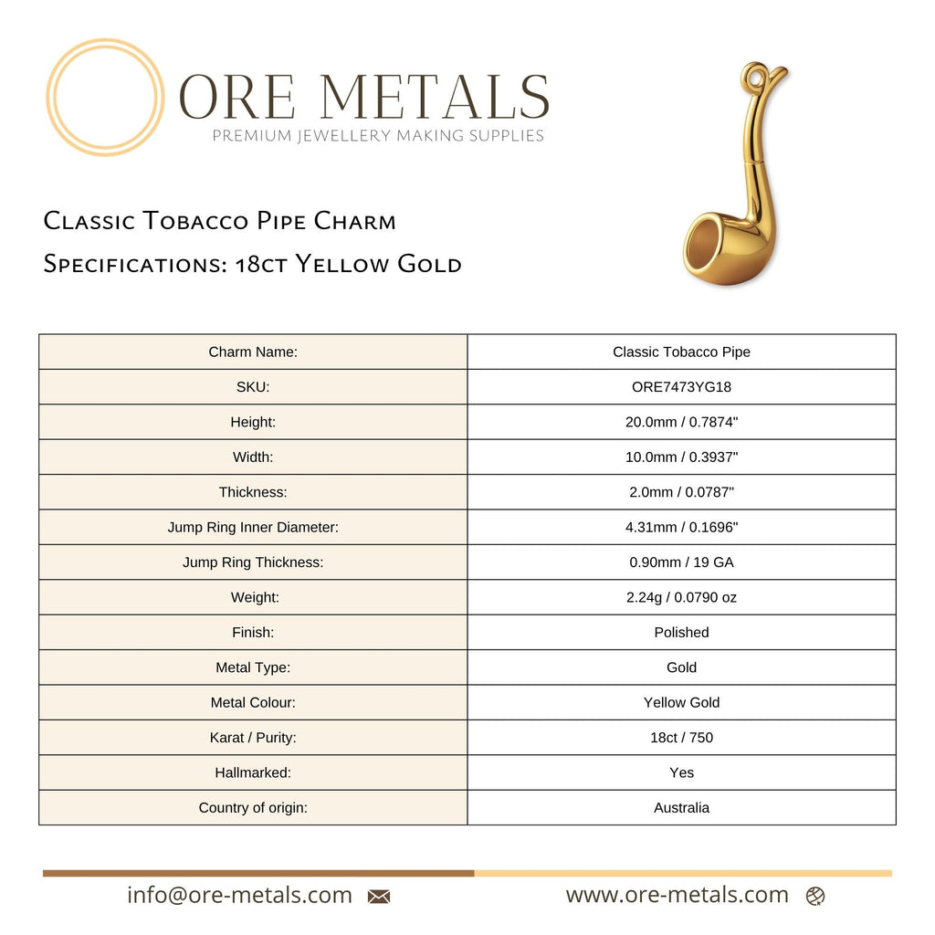 18ct Yellow Gold - Classic Tobacco Pipe Charm