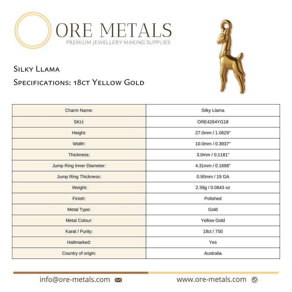 18ct Yellow Gold - Silky Llama Charm
