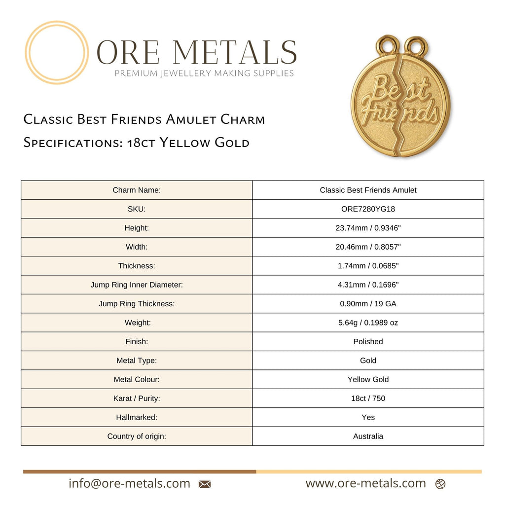 18ct Yellow Gold - Classic Best Friends Amulet Charm