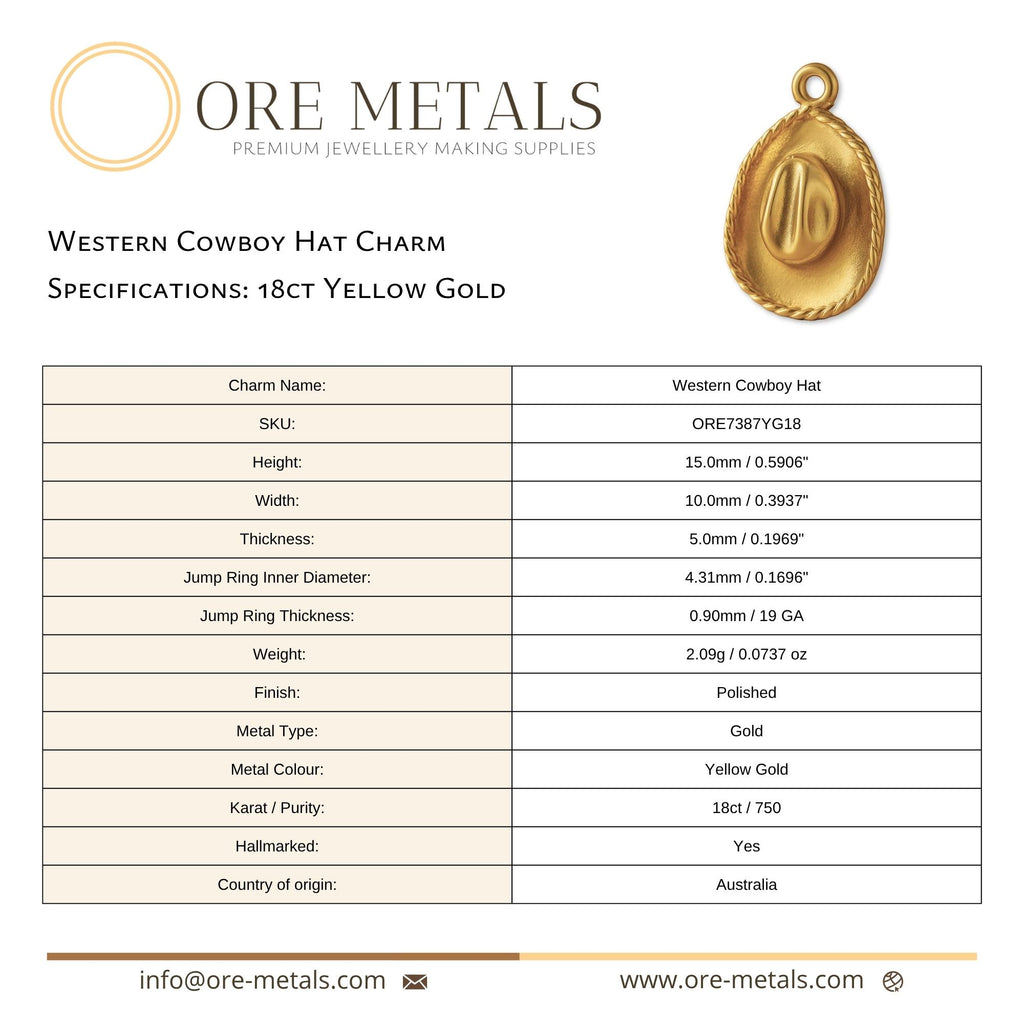 18ct Yellow Gold - Western Cowboy Hat Charm