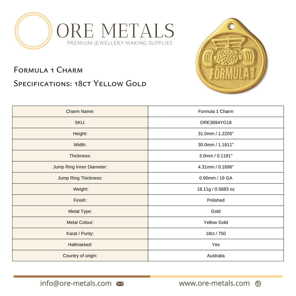 18ct Yellow Gold - Formula 1 Charm