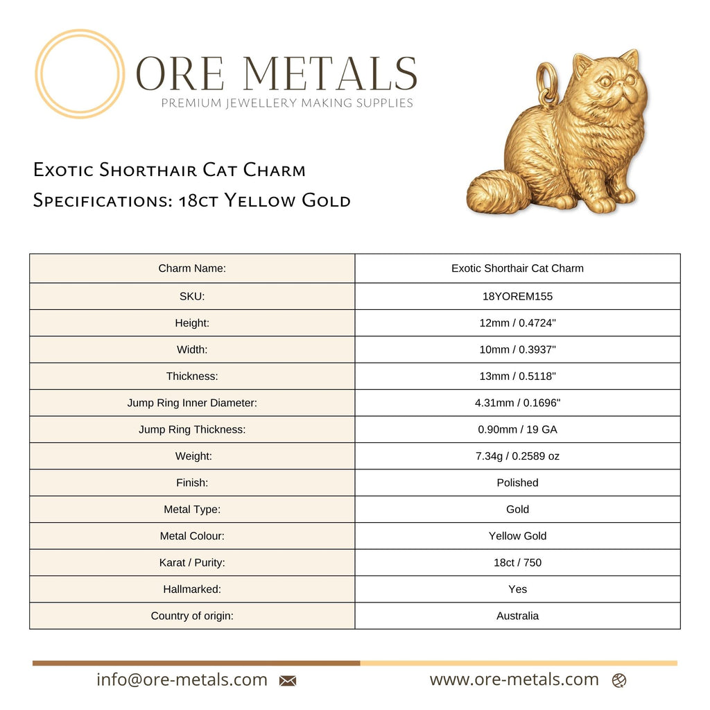 18ct Yellow Gold - Exotic Shorthair Cat Charm