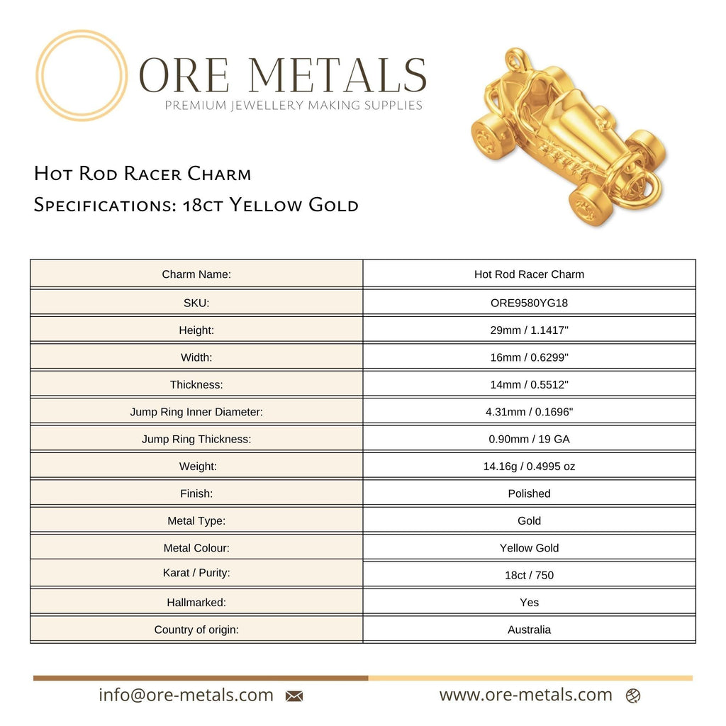 18ct Yellow Gold - Hot Rod Racer Charm
