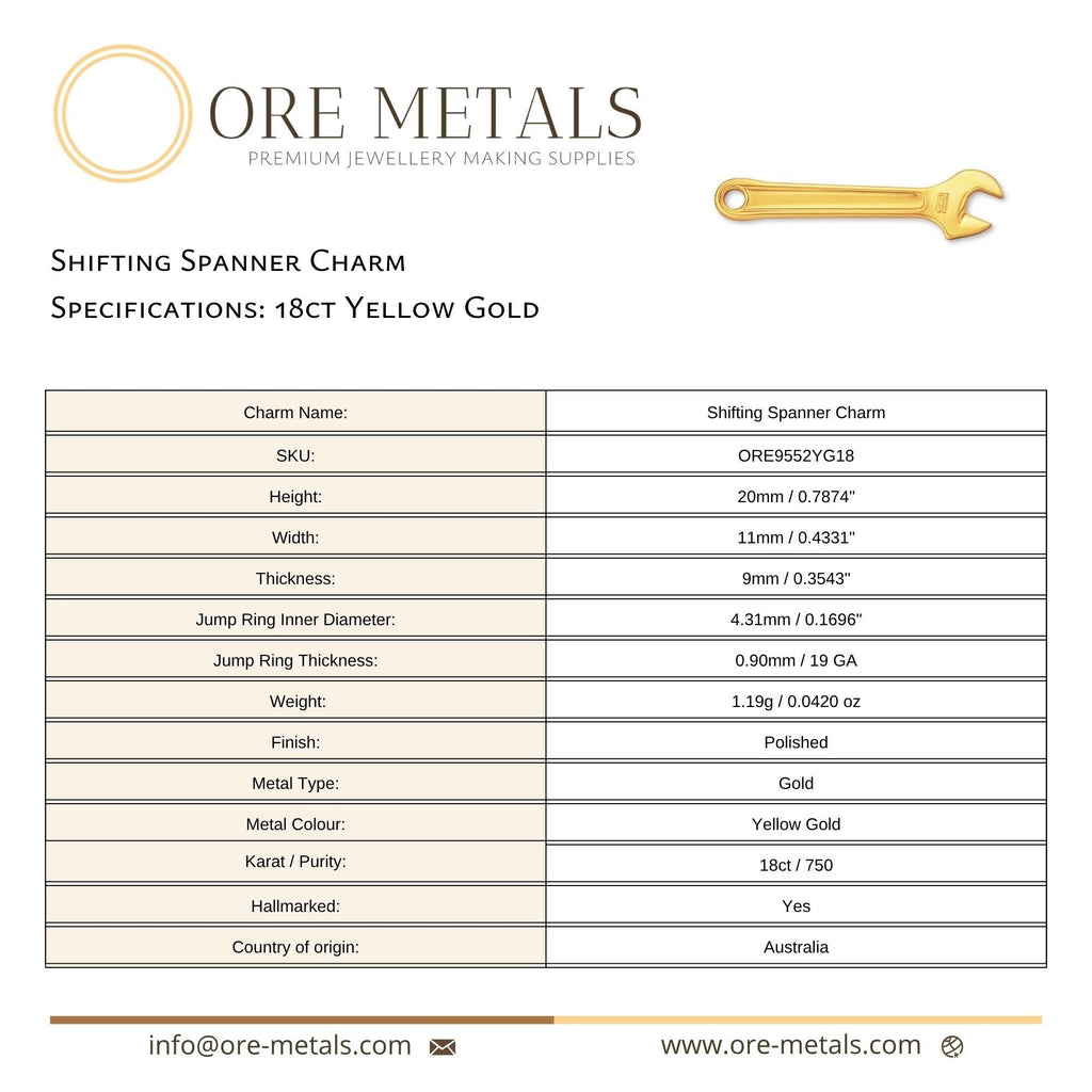 18ct Yellow Gold - Shifting Spanner Charm